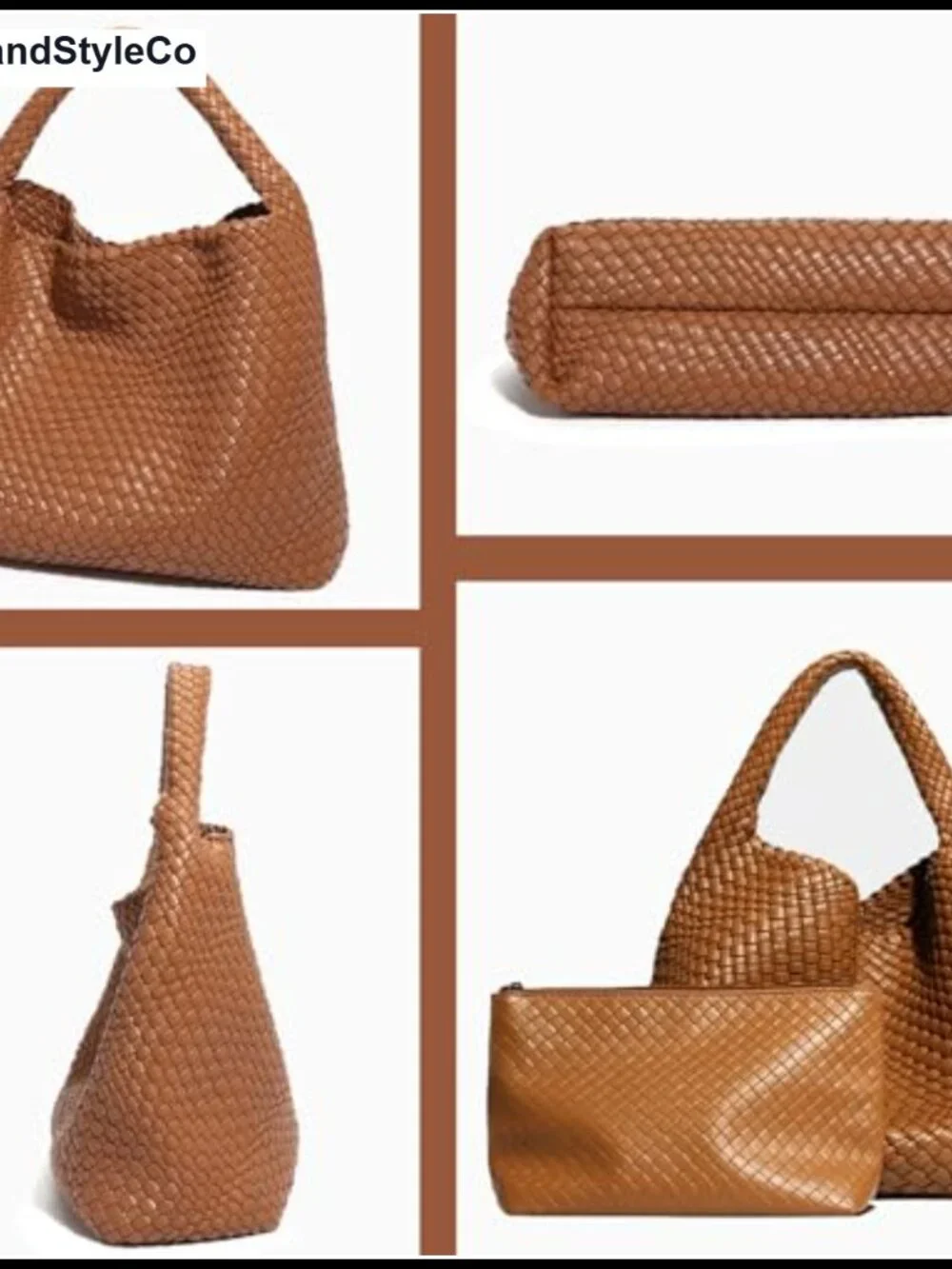 Vegan Leather Woven Tote Bag with Matching Clutch, Underarm Hobo
